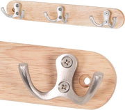 Ganci per Abbigliamento in Legno con 3 Ganci in Acciaio Inossidabile 27 cm - Ganci per Parete per Viti