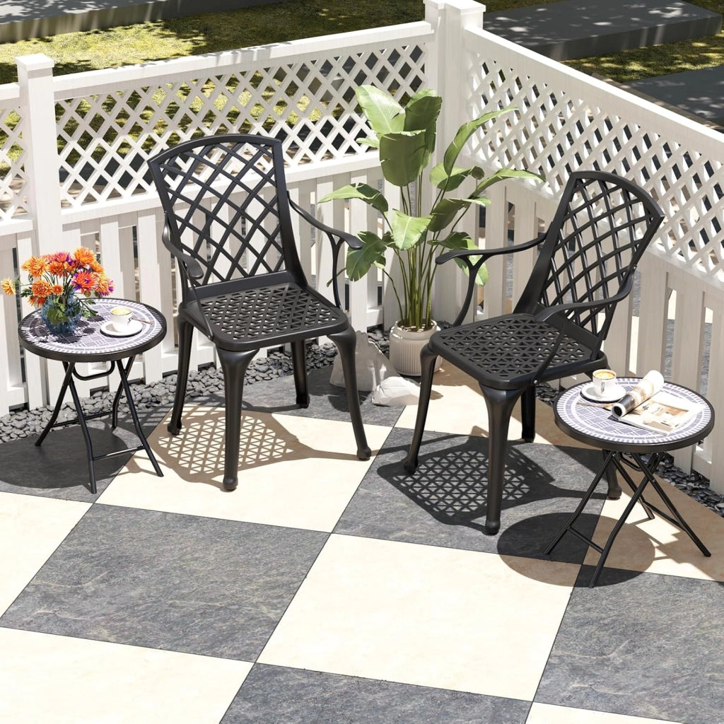 Tavolo da giardino rotondo pieghevole, tavolino da terrazza da 45,7 cm con piano in vetro temperato, telaio in metallo, interno esterno, per giardino, balcone, portico, soggiorno