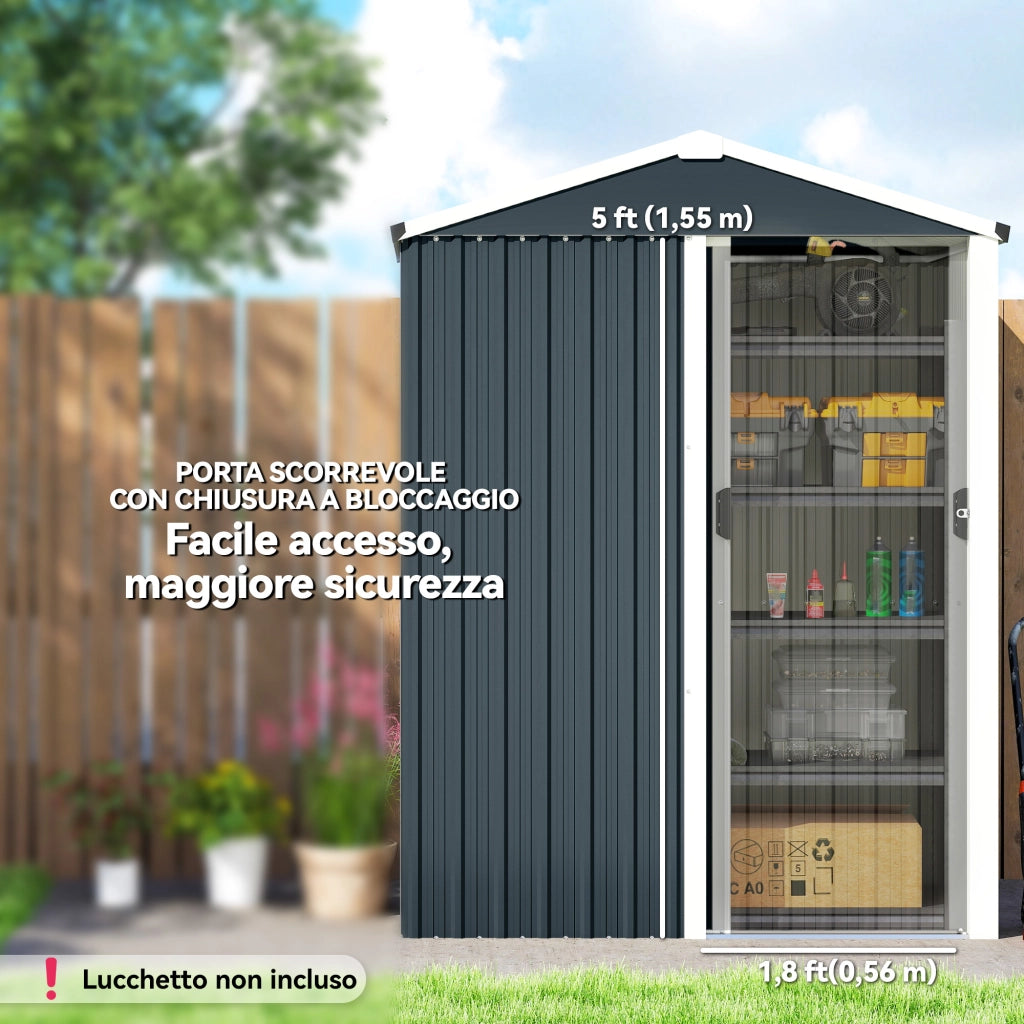 Casetta da Giardino in Acciaio con Porta Scorrevole ¨C Zephmum ¨C Grigio