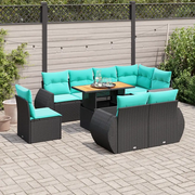 Set Divani da Giardino 9 pz con Cuscini Nero in Polyrattan