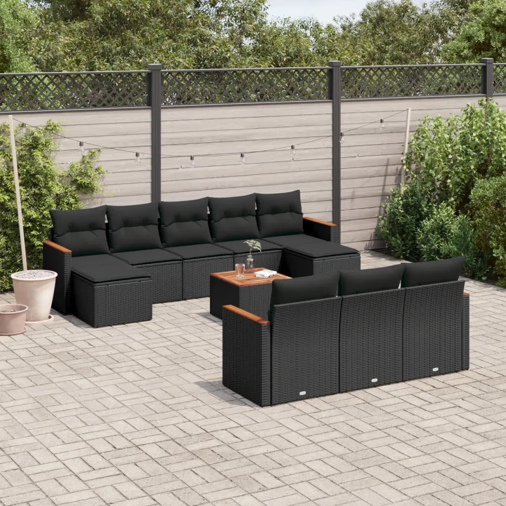 Set Divani da Giardino 11 pz con Cuscini in Polyrattan Nero 3226419