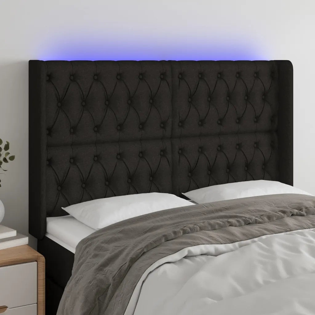 Testiera | Testata a LED Nera 147x16x118/128 cm in Tessuto