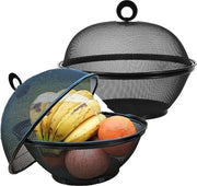Cestello per frutta e verdura con coperchio e protezione dalle zanzare | Cestello per verdura con copertura | Cestello metallico a rete per frutta e verdura | Conservazione frutta e verdura (Nero, 2 set)