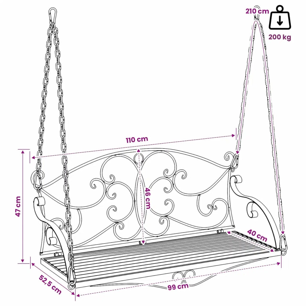 Panchina a Dondolo Acciaio 110 x 52,5 x 47 cm Bianco Antico CFW1376818