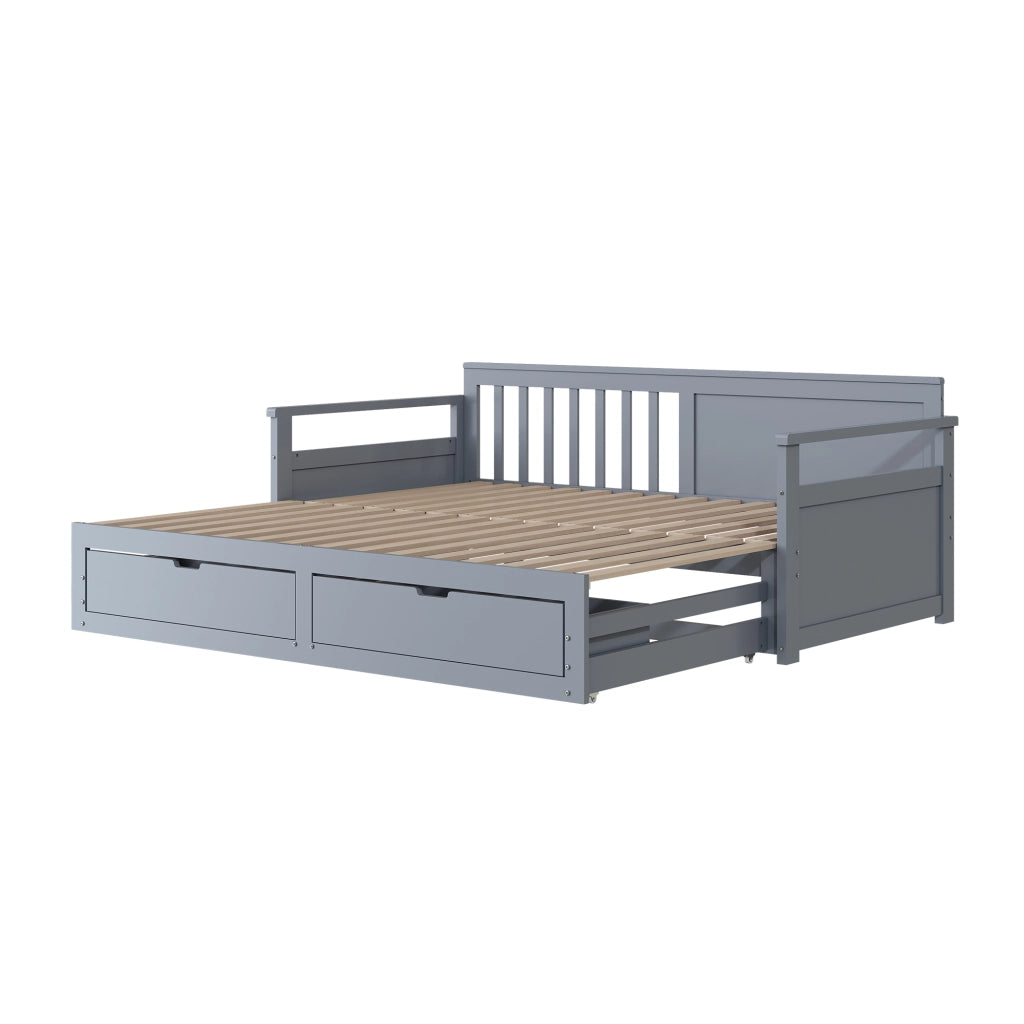 Letto giorno notte grigio in legno massello di pino con cassetti e letto estraibile 90x190 cm&180x190cm