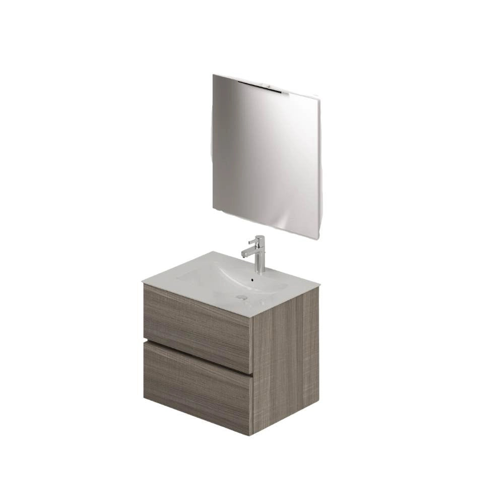 Mobile bagno sospeso olmo 2 cassetti con lavabo e specchio COMP60OL 61x46x54h
