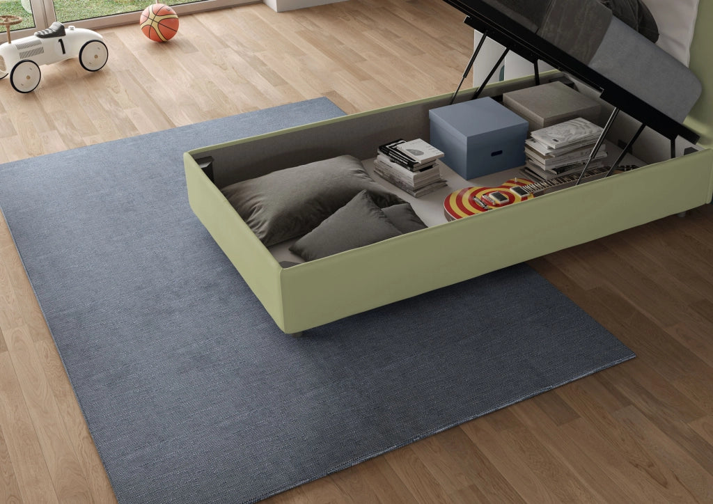 BS COM Letto singolo contenitore imbottito 90x210 microfibra blu