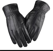 Maniche di pelle autentica - Guanti caldi da uomo in pelle di pecora - Stilevole guanti impermeabili per la guida in auto e bicicletta - Nero