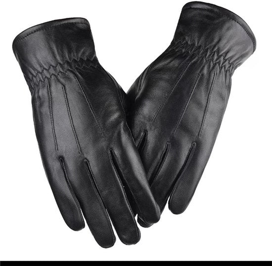 Maniche di pelle autentica - Guanti caldi da uomo in pelle di pecora - Stilevole guanti impermeabili per la guida in auto e bicicletta - Nero