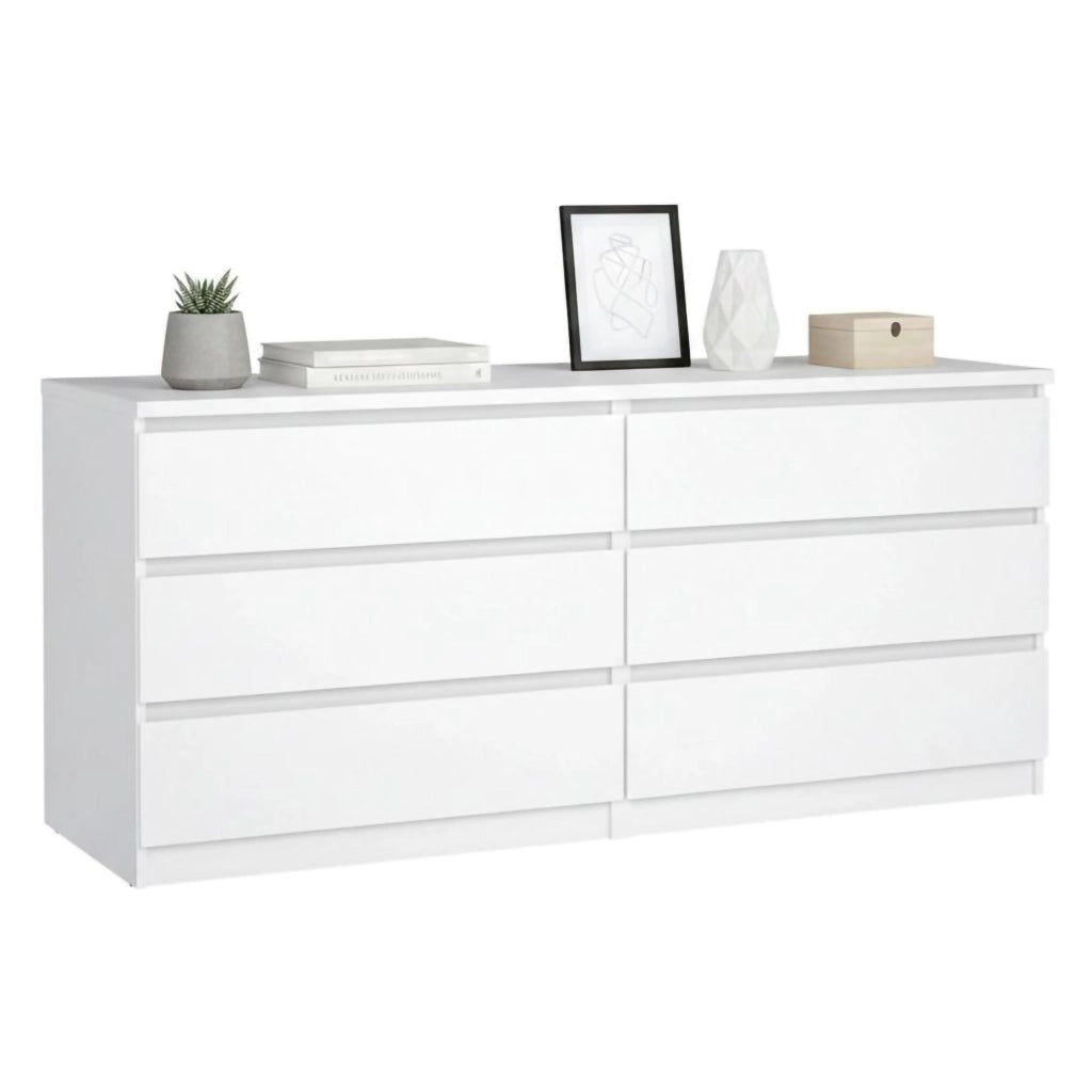 Cassettiera a sei Abacadabra, colore bianco lucido, cm 153 x 70 x 50