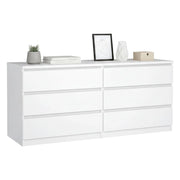 Cassettiera a sei Abacadabra, colore bianco lucido, cm 153 x 70 x 50