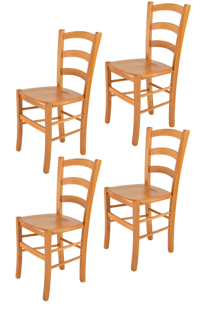 Set 4 Sedie Venice Tommychairs, robusta struttura in legno di faggio verniciata in miele e seduta in legno