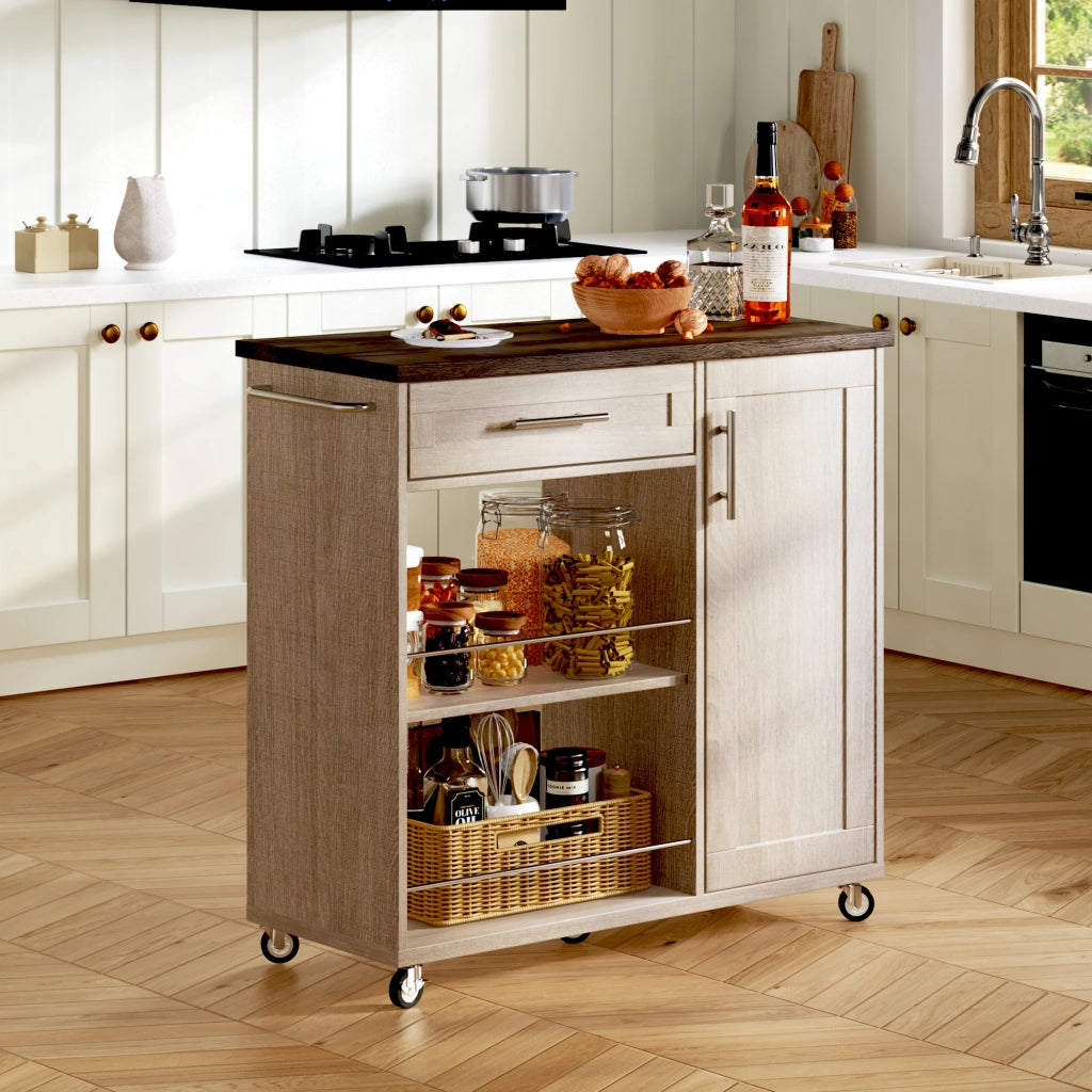 Carrello da cucina con cassetto; mobiletto; 2 ripiani aperti; porta asciugamani e ruote; 90 × 62 × 90 cm