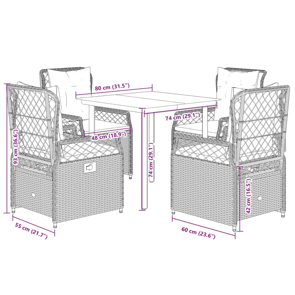 Set da Pranzo da Giardino 5pz con Cuscini in Polyrattan Marrone 3262979