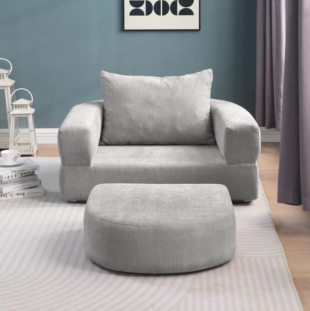 Set divano modulare minimalista in ciniglia grigio chiaro