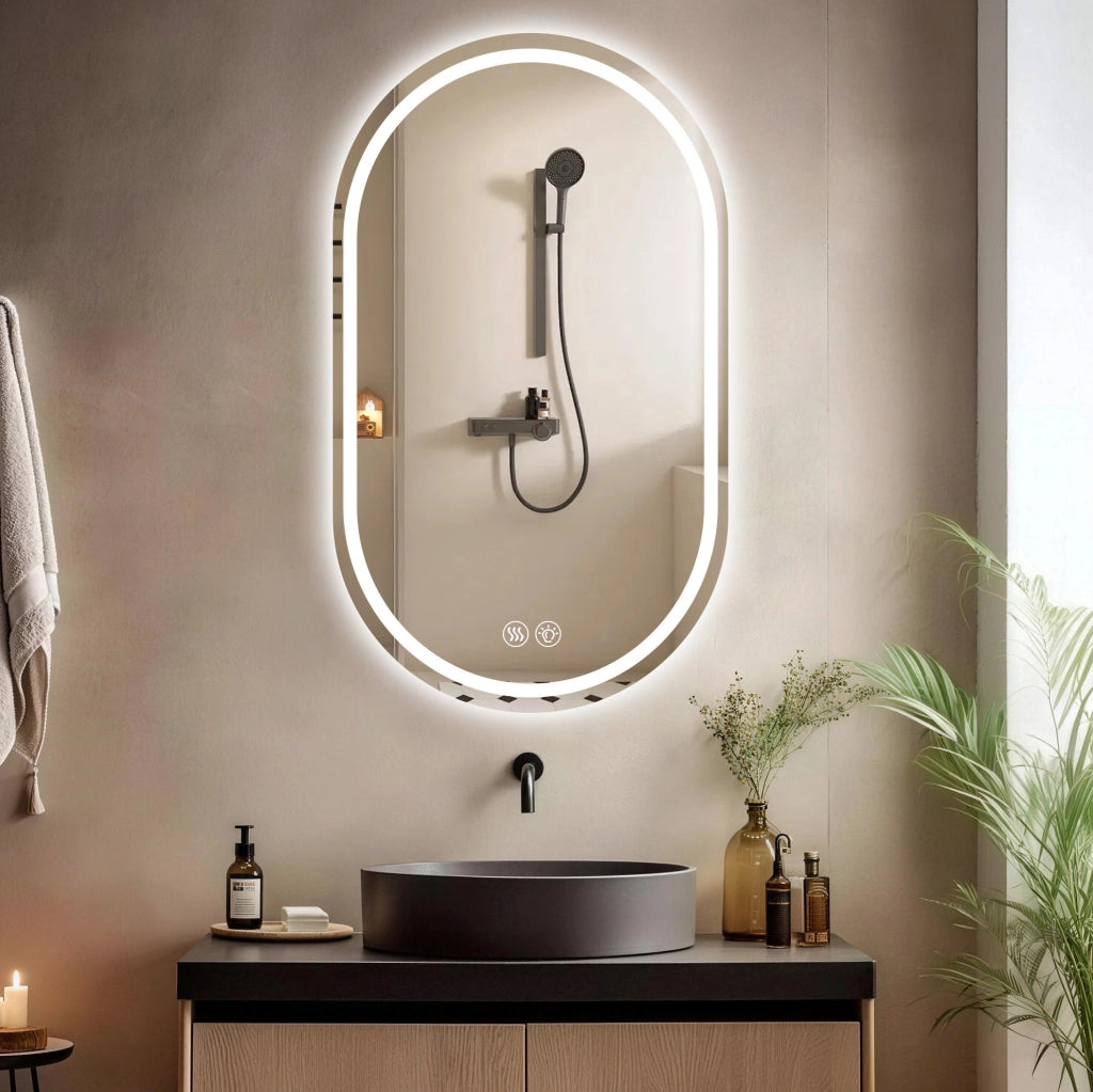 Specchio da bagno LED 60x90 cm argento con antidefog e dimmer a parete