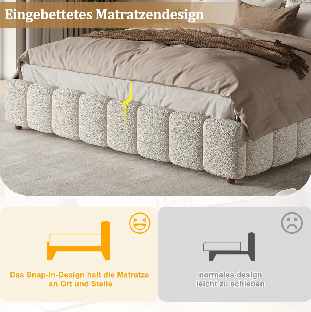 Letto matrimoniale contenitore 160x200 cm in bouclé bianco
