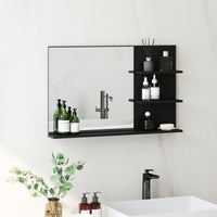 Specchio Bagno da Parete 75x10x48 cm con Mensole in Legno e Vetro Nero