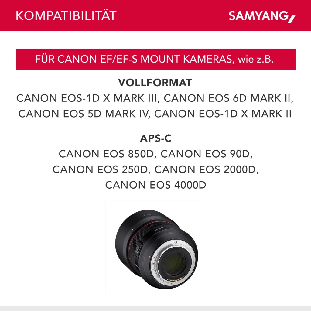 Teleobiettivo AF 85mm F1.4 EF – compatibile con Canon EF - leggero e compatto - per ritratti fotografici, con autofocus veloce per DSLM - per fotocamere SLR full-frame e APS-C