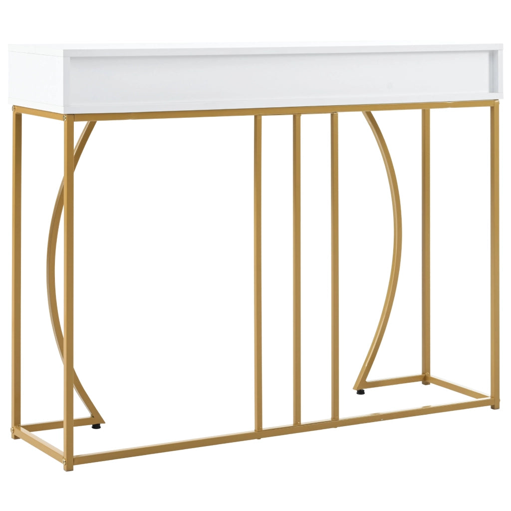 Tavolino Consolle con 2 Cassetti ¨C MINIMAL ¨C Bianco/Oro 110x32x85 cm