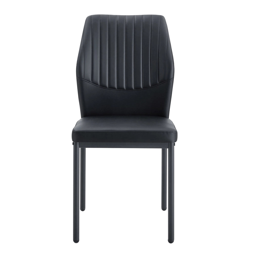 Set di 4 sedie da pranzo nere in PU con schienale a coste e gambe in metallo; h 93 cm