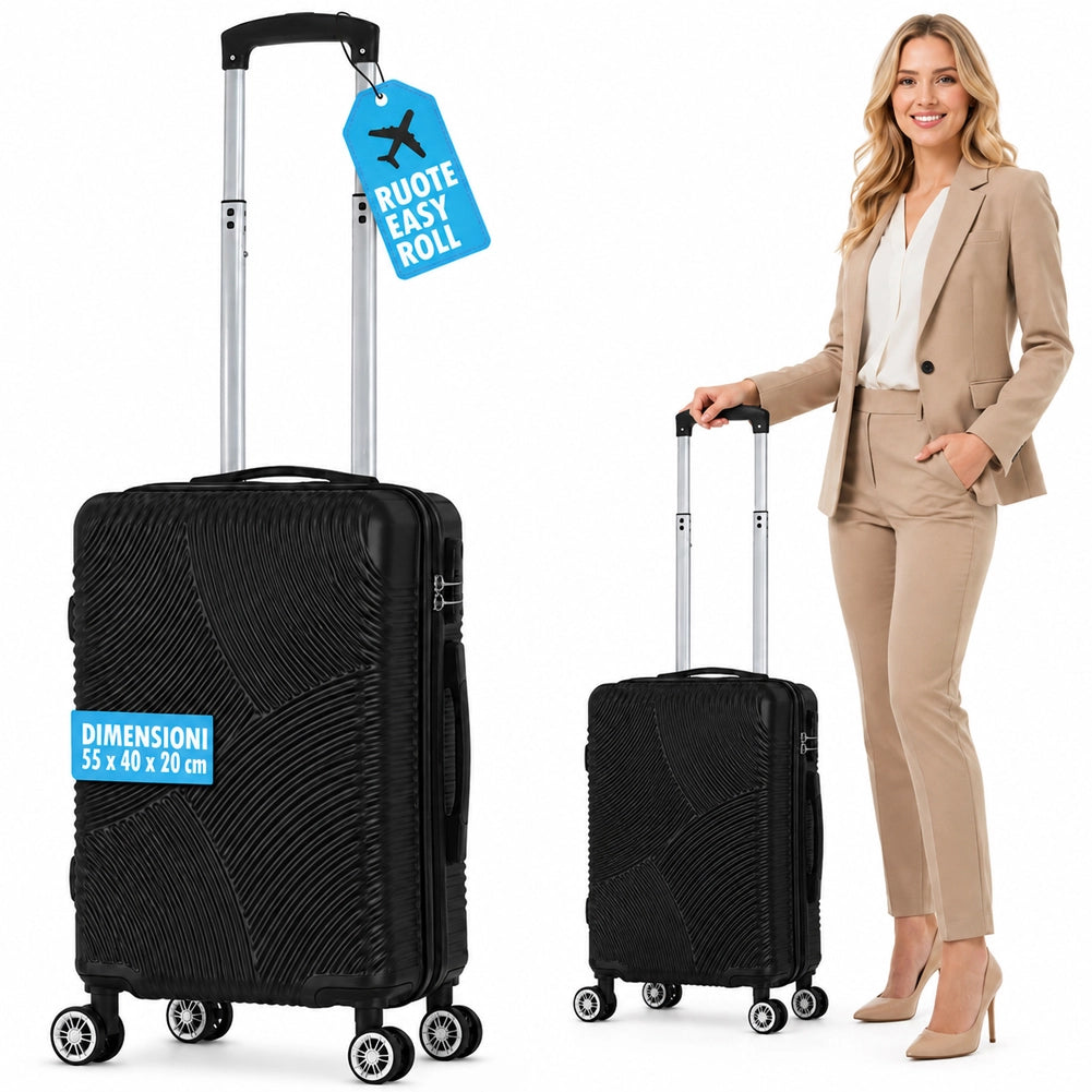 Valigia Bagaglio a Mano 55x40x20 cm Nero Trolley Ortega Adatto Ryanair Easyjet