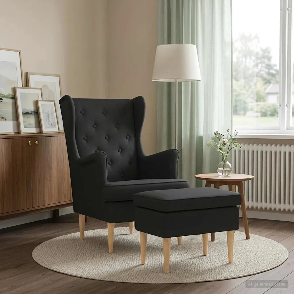 Poltrona con Ottomano 2 pz Nero Tessuto 3418808