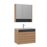 Set mobile lavabo con specchio (2 pezzi) "Ricato 80" - 81 x 47 x 62 cm - Rovere