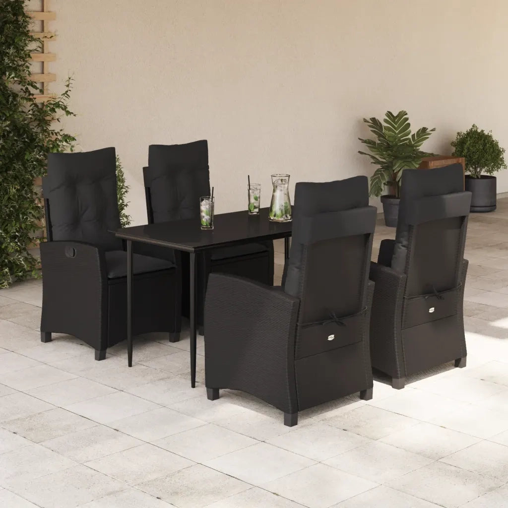 Set da Pranzo da Giardino 5 pz Nero con Cuscini in Polyrattancod mxl 111054
