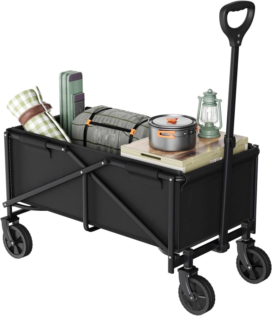 Carrello con Ruote, Carrello da Giardino Pieghevole, Manico Regolabile, 78x43x90cm, Capacità di carico: 80 kg, Ruote per Tutti i Terreni, per Esterni, Giardinaggio, Campeggio, Shopping, Grigio