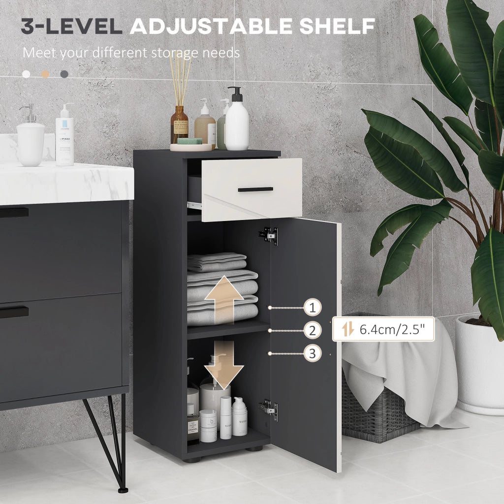 EasyComfort Mobiletto Bagno in Truciolato con Cassetto e Armadietto a 2 Livelli Regolabili, 30x30x82 cm, Grigio