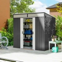 Casetta da Giardino Porta Attrezzi con 4 Finestre e 2 Ganci, in Acciaio Zincato, 195x122x181.5 cm, Grigio