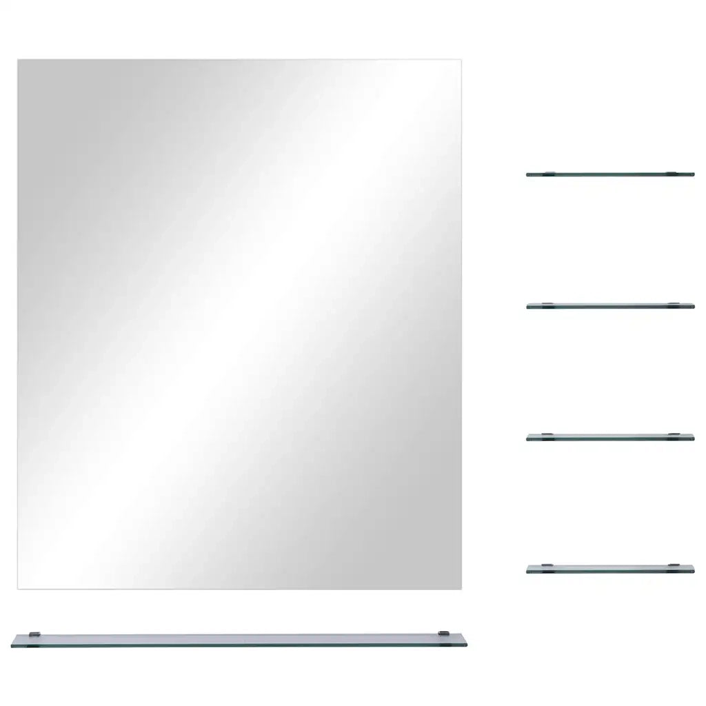 Specchio da Parete con 5 Mensole-Mensola con Specchio Argento 50x60 cm