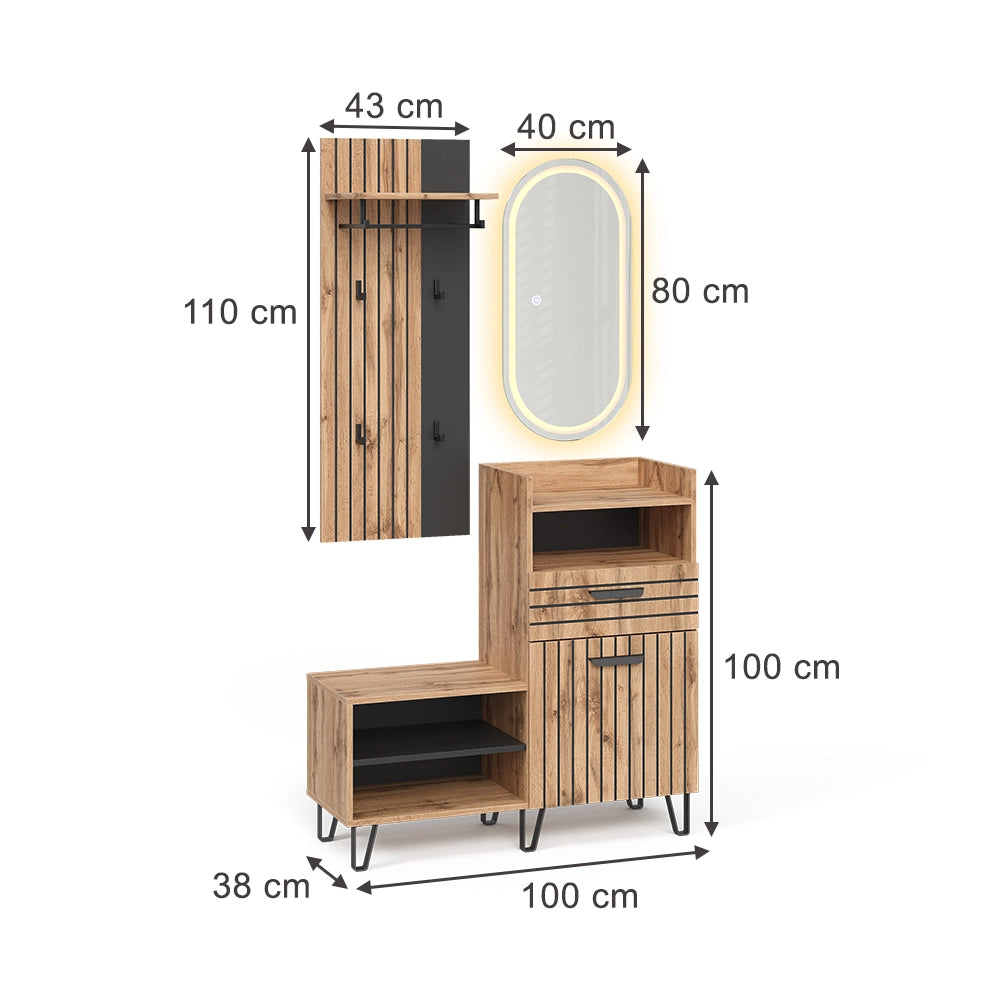 Vicco Armadio da ingresso Quercia Wotan 100 x 100 cm 3 parti