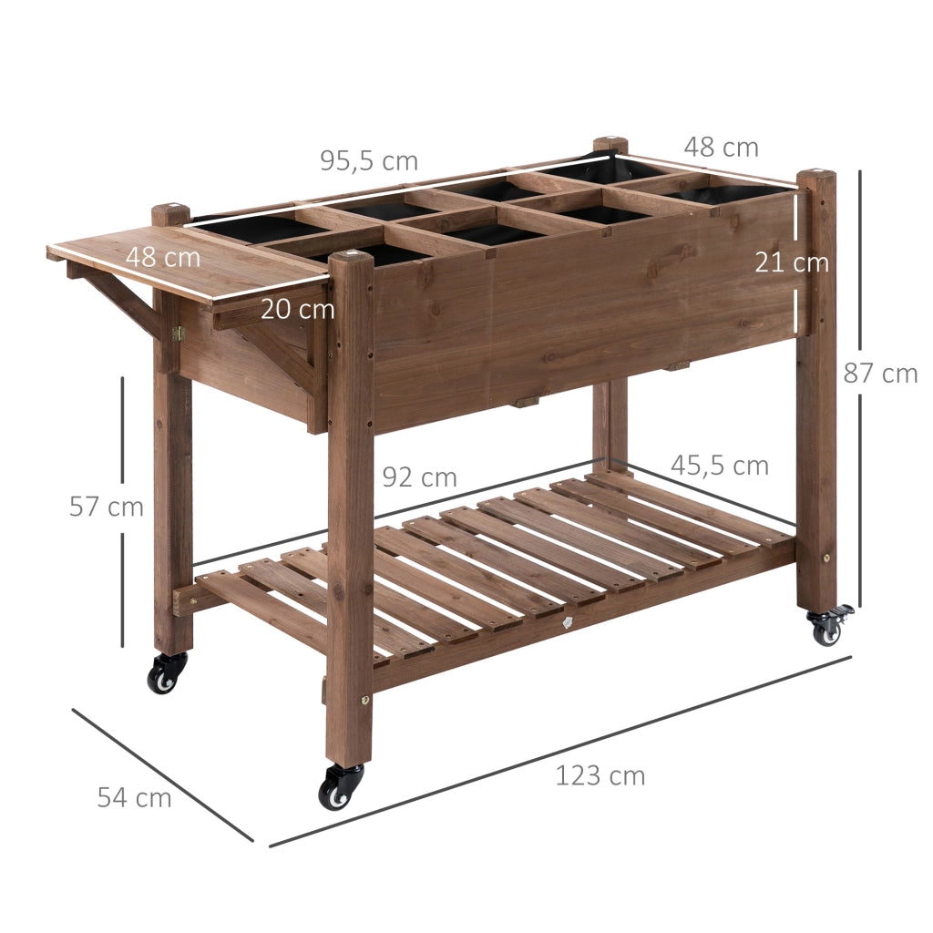 Fioriera da Giardino con Ruote ¨C zephmum ¨C Legno di Abete, Ripiano Pieghevole
