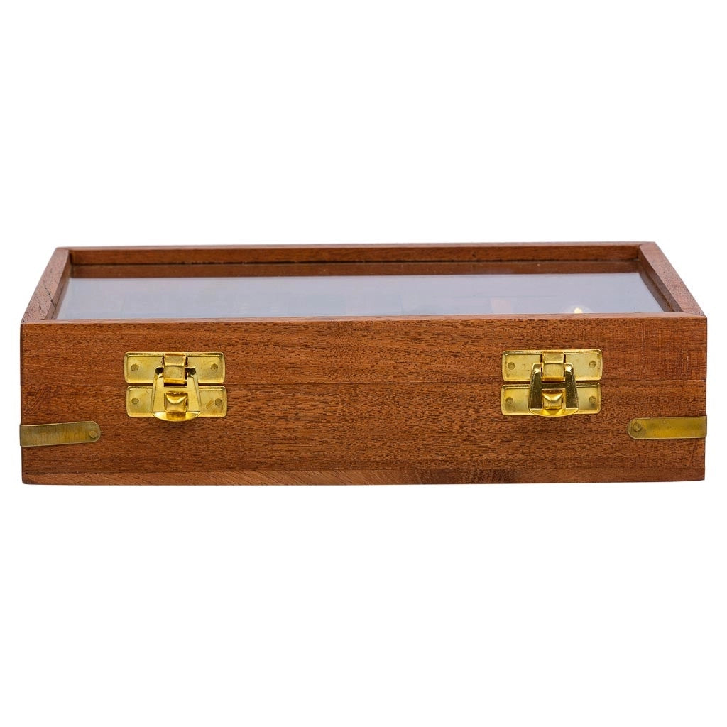 Gioco 3/1 (dadi+domino+carte) in una scatola, legno marrone 15,5x13x5