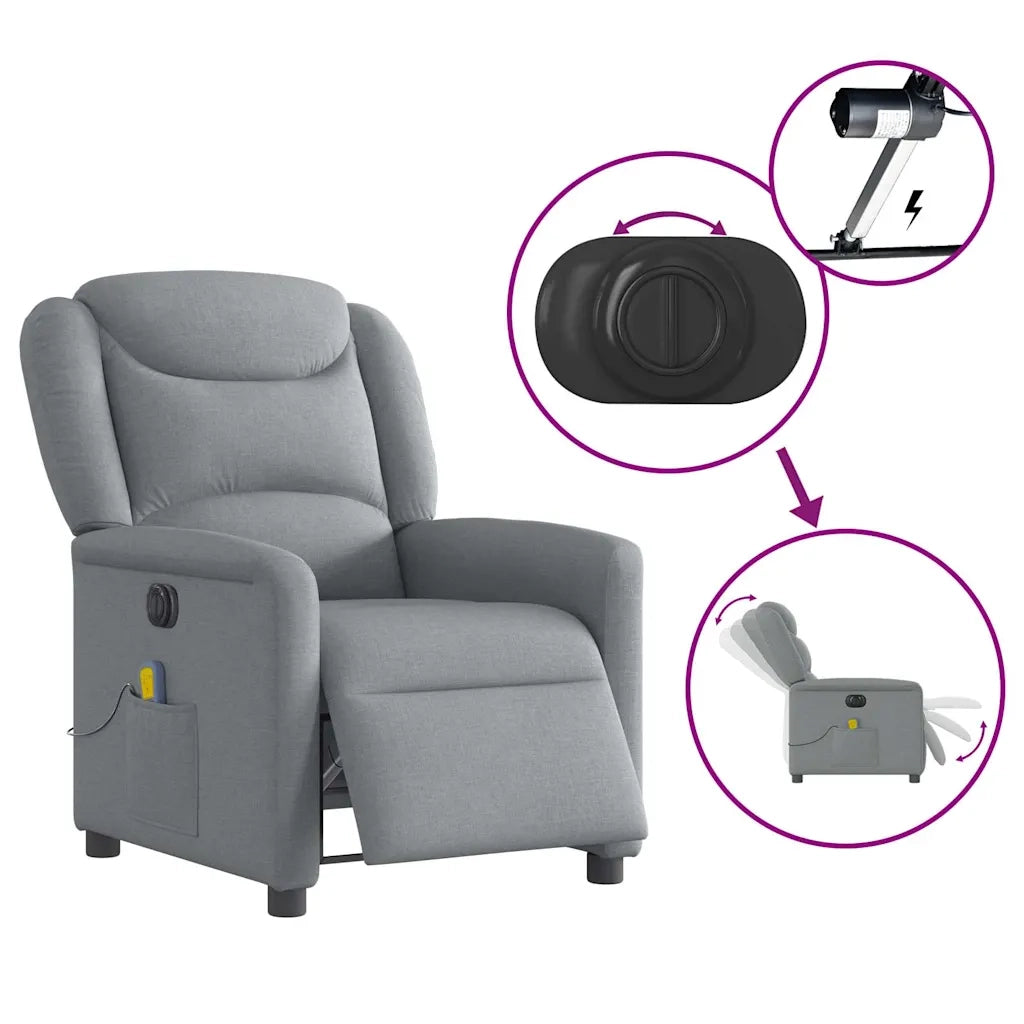 Divano Sedia-Poltrona Reclinabile Massaggio Elettrica Grigio Chiaro Tessuto 959513
