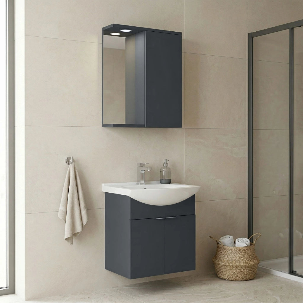 Set mobile lavabo con specchio (2 pezzi) "Purus 55" - 55 x 50 x 58 cm - Antracite opaco