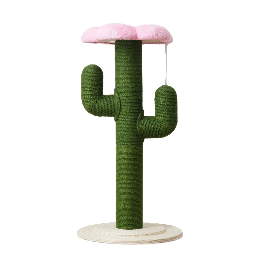 Albero tiragraffi per gatti a forma di cactus, 90 cm, con pali in sisal da 10 cm e protezione antiribaltamento, verde