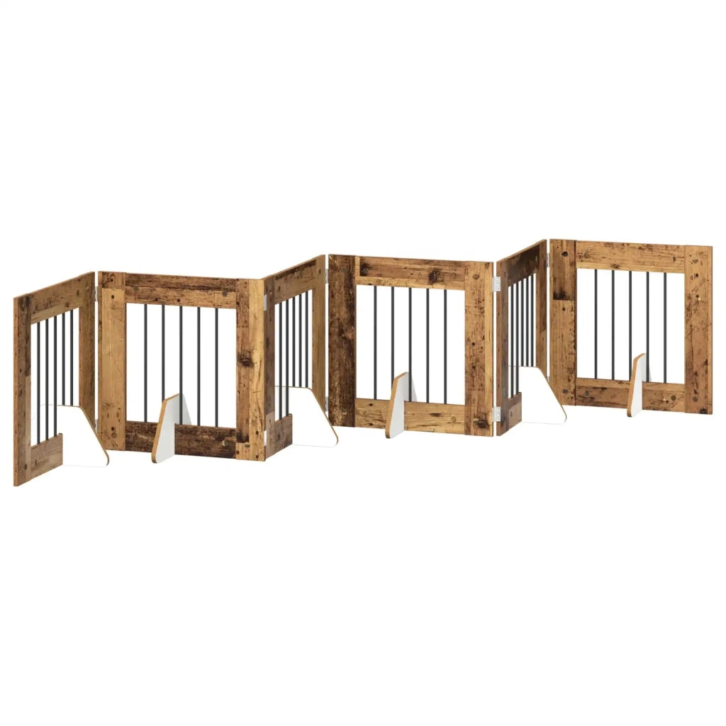Cancello per cani con supporti 6 pz Legno antico 60 x 60 cm CFW8307427