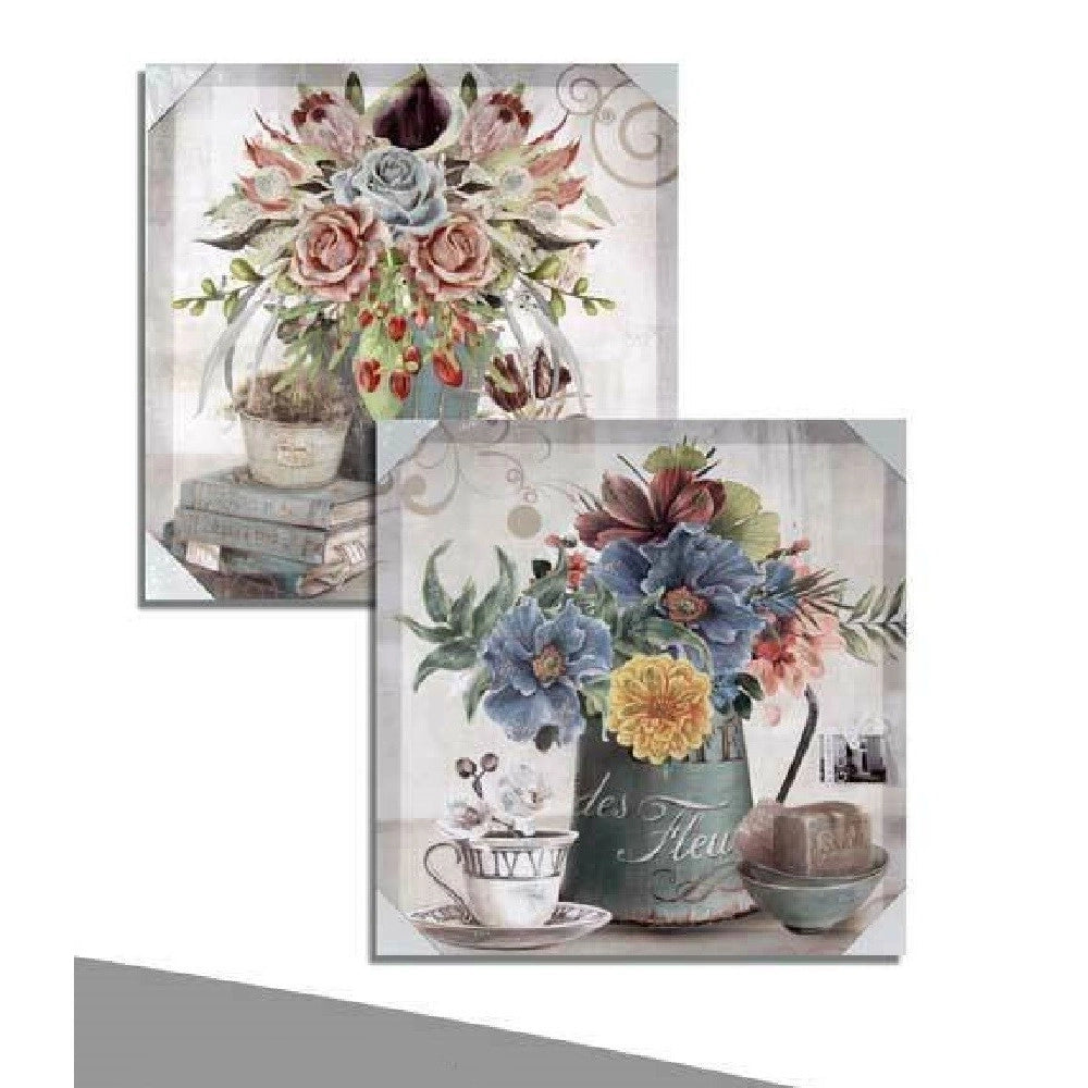 Trade Shop - Quadro Quadretto Decorativo 45x45x1,8cm Tela Su Legno Decori Ass. Piante 757365 -
