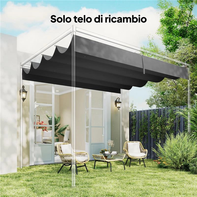 TELO PERGOLA PER ESTERNI ANTI UV IN POLIESTERE GRIGIO SCURO CON 8 FORI DI DRENAGGIO, 392X350 CM