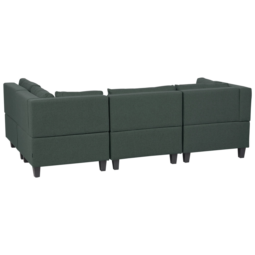Divano componibile a 4 posti imbottito in tessuto verde scuro gambe nere lato sinistro con ottomana stile moderno