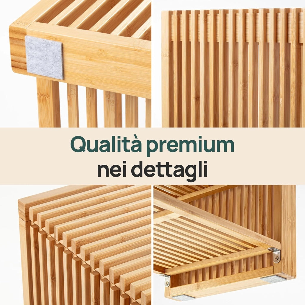 Scarpiera con seduta in bambù – Stretta con 2 ripiani per 6 paia di scarpe – Salvaspazio per corridoio, guardaroba e ingresso – Robusto rack