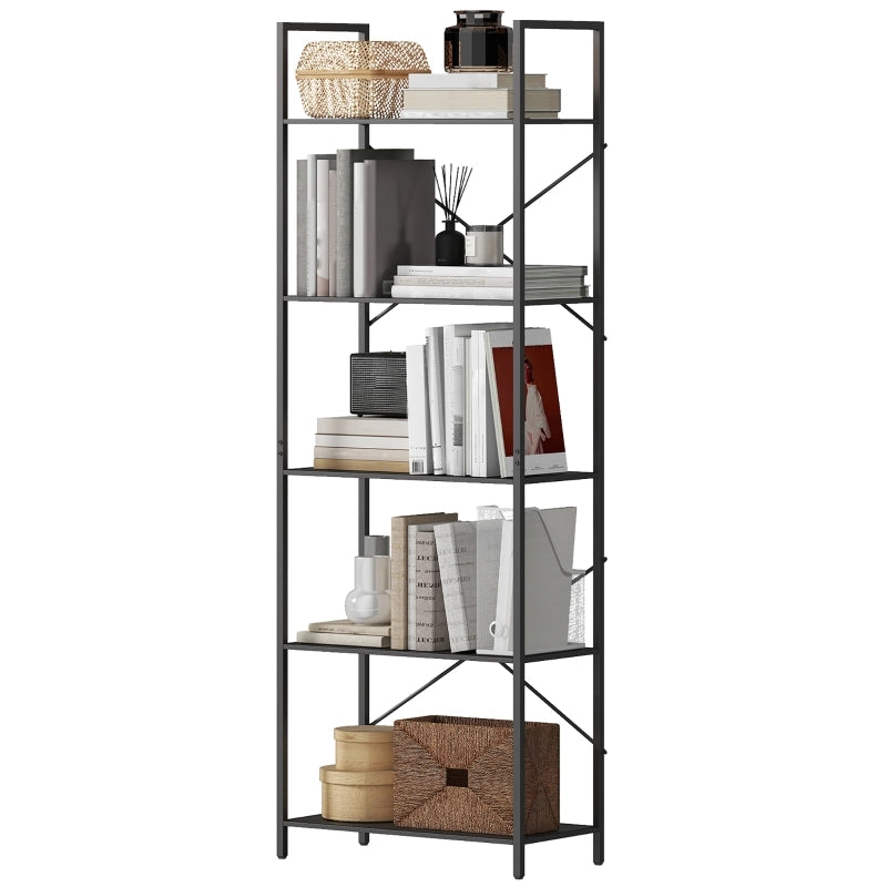 Libreria a 5 ripiani in metallo nero, scaffale industriale aperto 60 x 30 x 170,5 cm