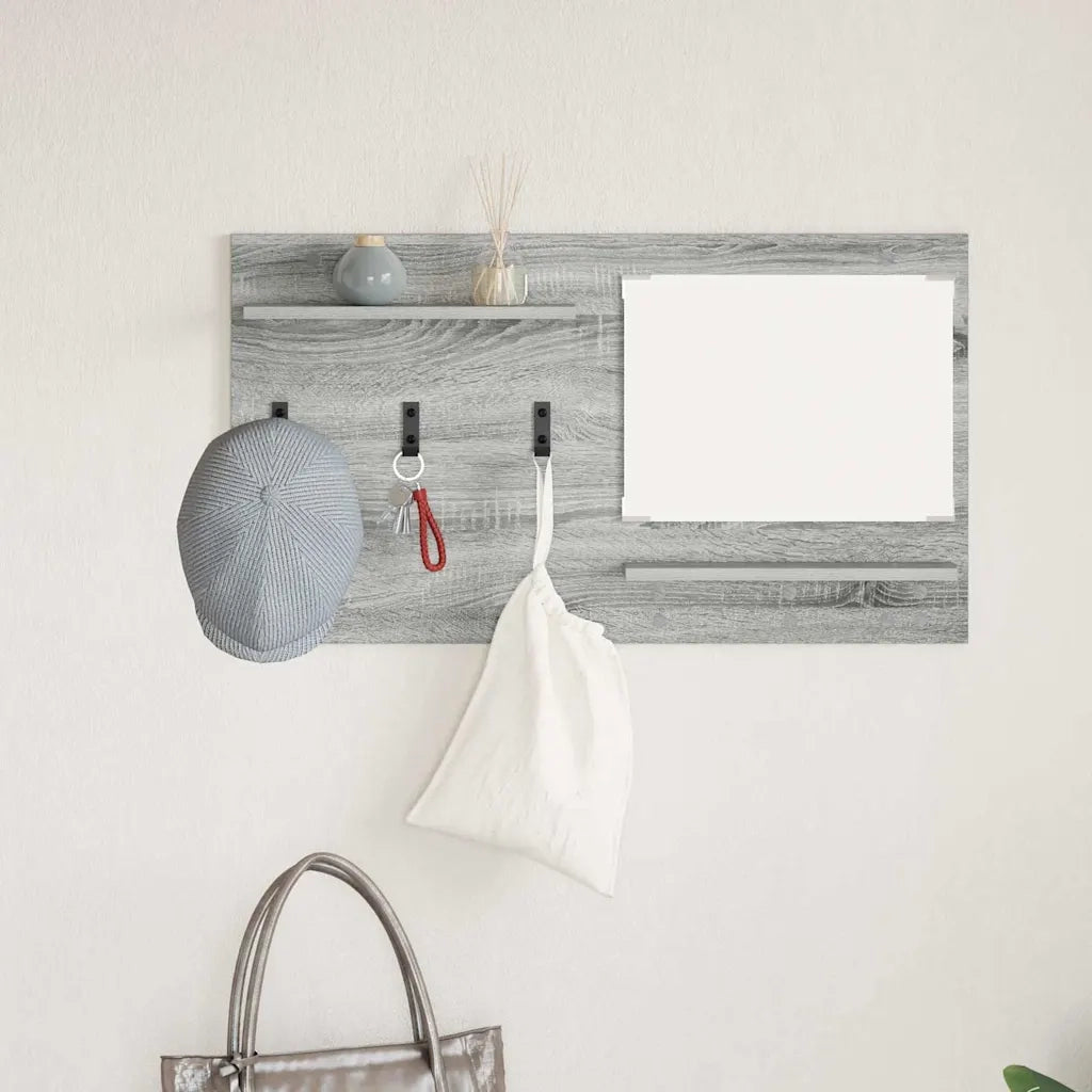vidaXL Appendiabiti a muro con specchio Grigio sonoma 90 x 10 x 50 cm