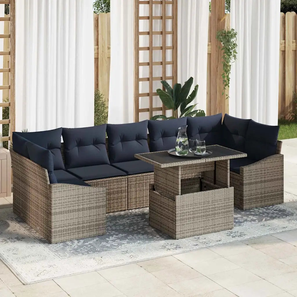 Set Divano da Giardino 8 pcs Grigio Poly Rattan 3357698