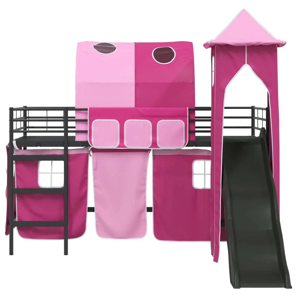Struttura del letto loft per Bambini | Letto Infantile | Lettino Nero e rosa 90 x 200 cm