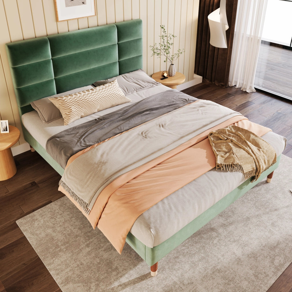 Letto matrimoniale – 140x200 cm – testiera imbottita rete – velluto verde scuro