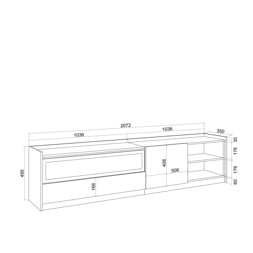 Mobile TV Soggiorno, 207x50x37 cm, Per TV fino a 80", Camino elettrico, LED, Rovere e nero